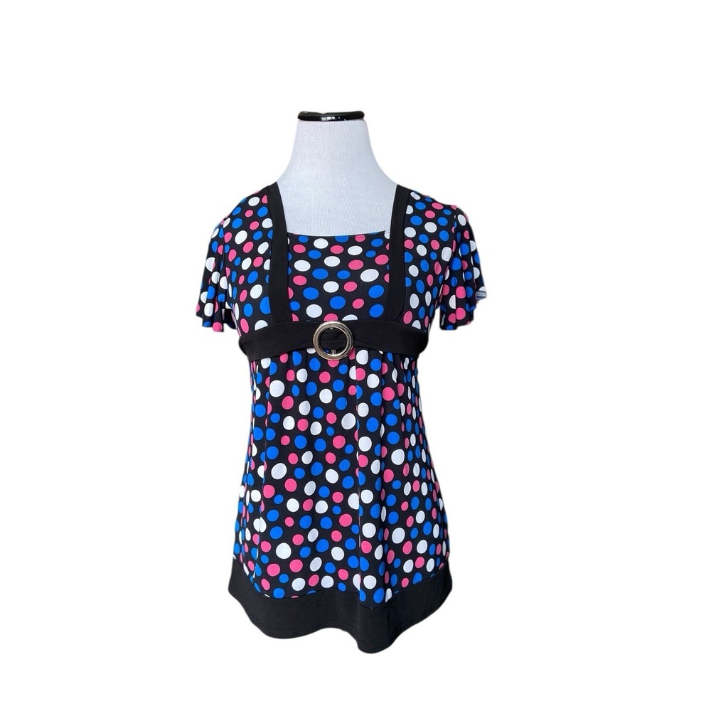 Vintage Y2K Polka Dot Babydoll Top Size‎ XL Empire Waist O-Ring Mcbling Dopamine